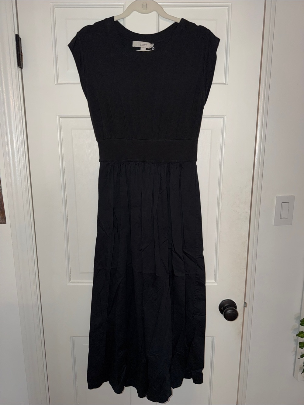 LOFT Black Midi Dress with Defined Waist
